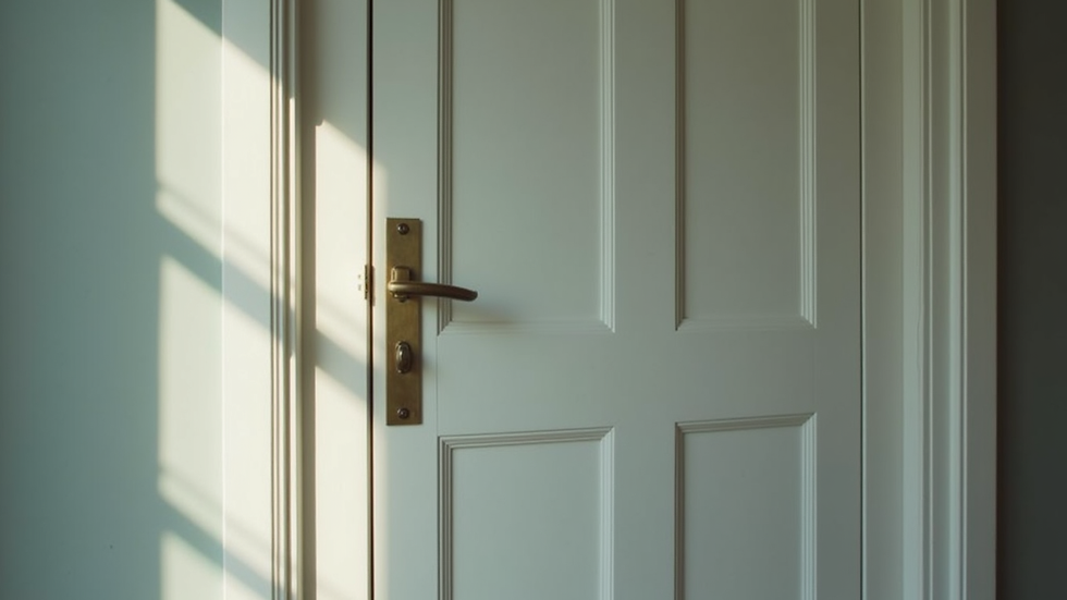 Eye-level view of a freshly painted front door with new hardware