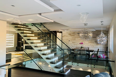 Custom inside railing with black hardware.