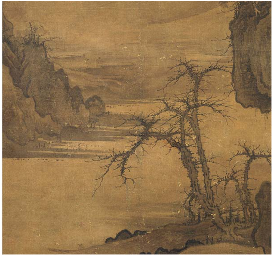 Li Gongnian, Detail from "Winter Evening Landscape" (1120) Notice the blank areas where water, land, and sky blend together.