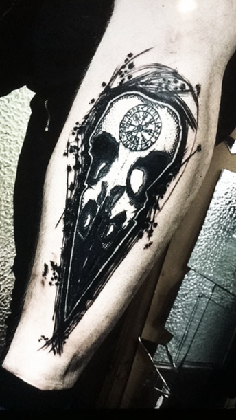 Sketchy Blackwork Raven Skull