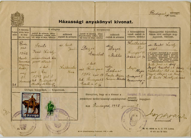 Szüleim házassági anyakönyvi kivonata