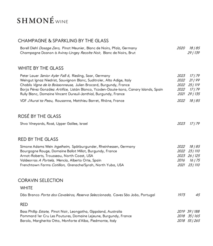 Shmone Wine Menu September 2025
