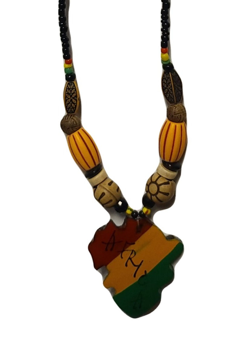 Thumbnail: 11"Small beads with African Ghana colors Pendant Necklace