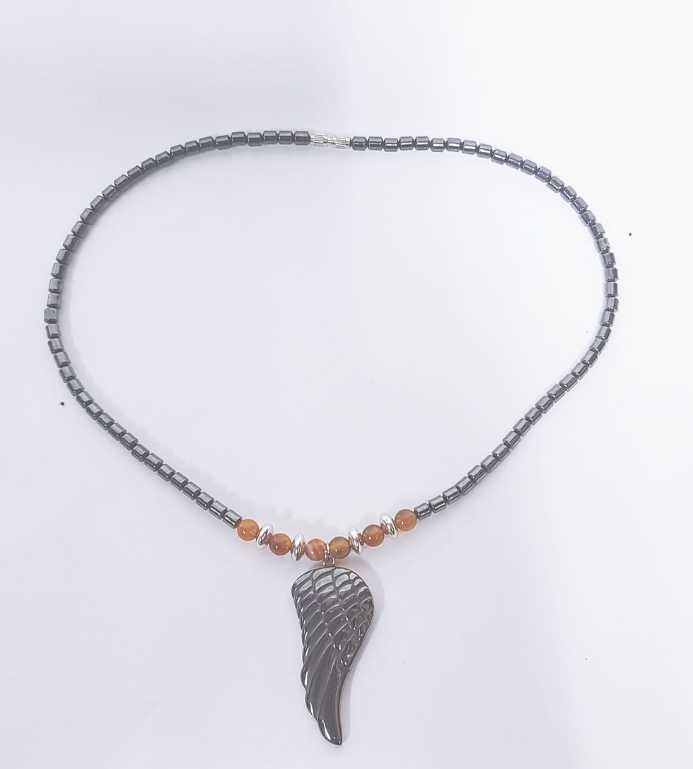Thumbnail: Eagle Wing Pendant Hematite 9"Necklace