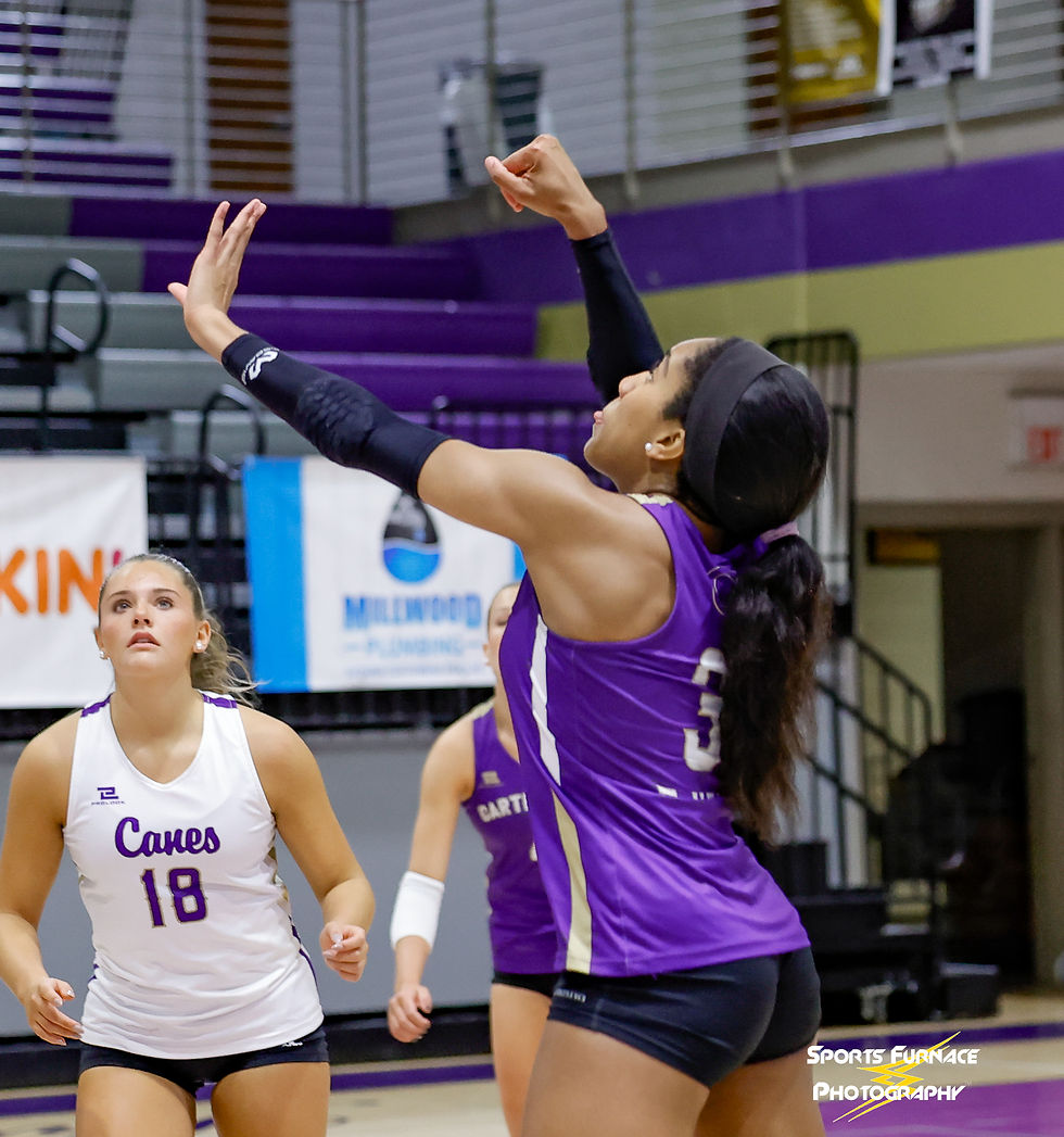 Amara Ejieke (3) led the Lady Canes to a first-round win over Cedartown with 12 kills and reached the 1,000-kill milestone in her career. Photo: Russell Andrews