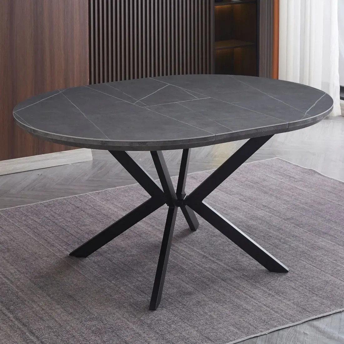 Круглый обеденный раздвижной стол с керамической столешницей чёрный