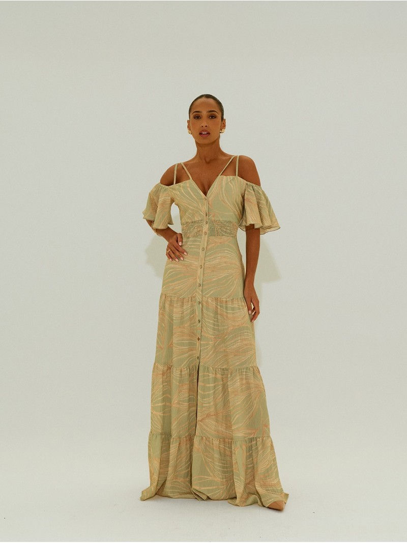 Miniatura: Scripta | Vestido comprido estampado com elástico na cinta