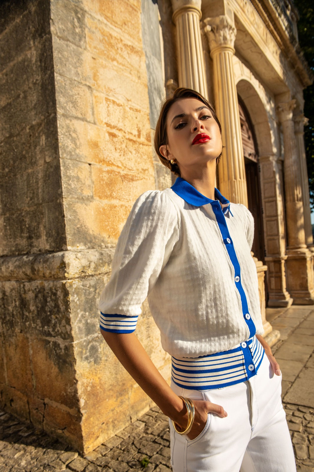 Liber jeans | Casaco de malha gola polo