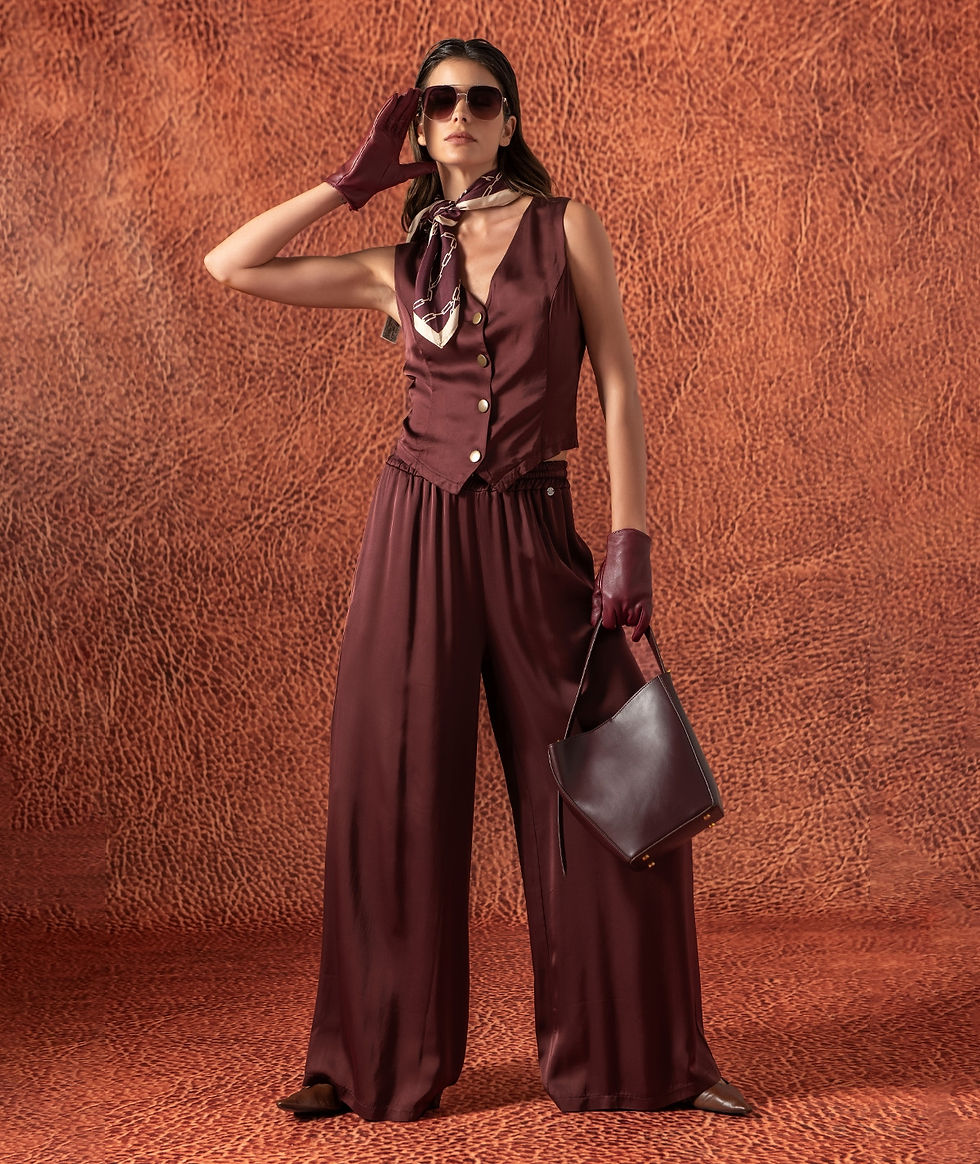 Calças largas acetinadas Ruga