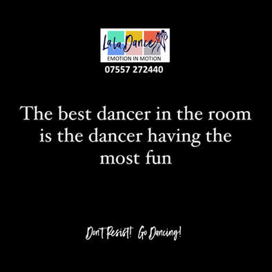Just text.  The best dancer in the room is the dancer having the most fun