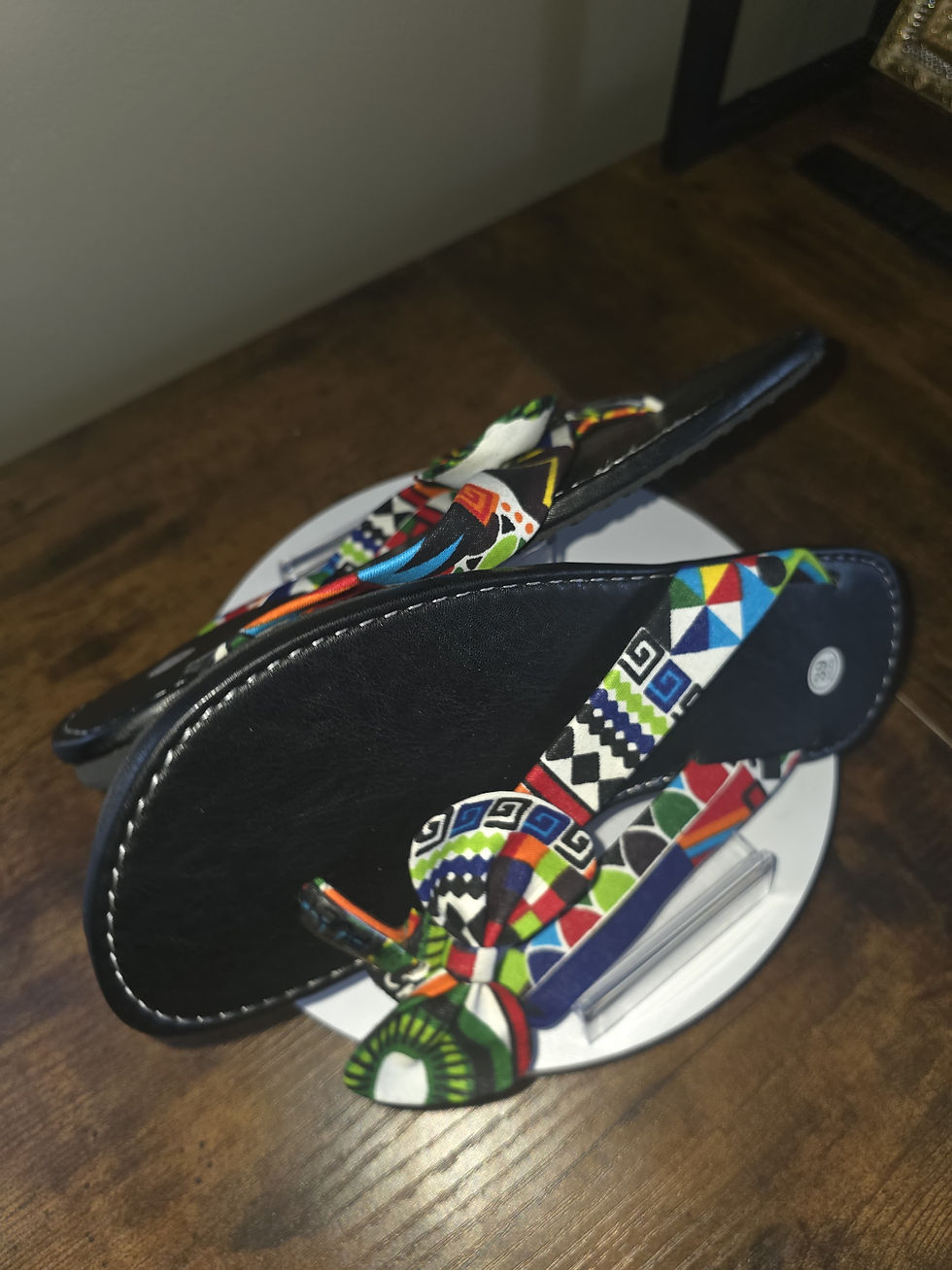 Thumbnail: African Wax Kente Print Blue Sandal Flower
