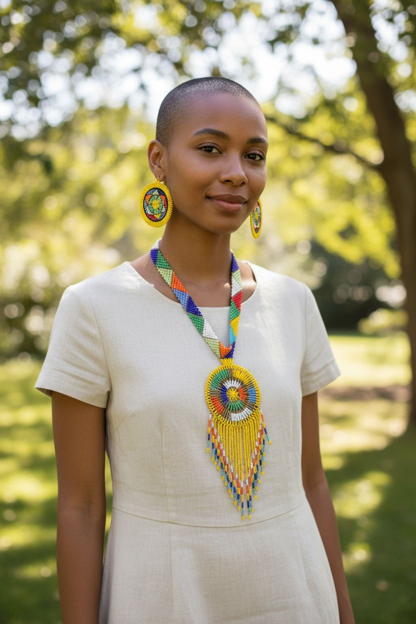African Beaded Necklaces Zulu Yellow Traditional