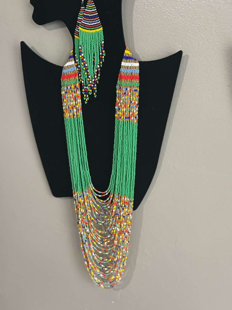 Thumbnail: African Beaded Necklaces Zulu Green Traditional