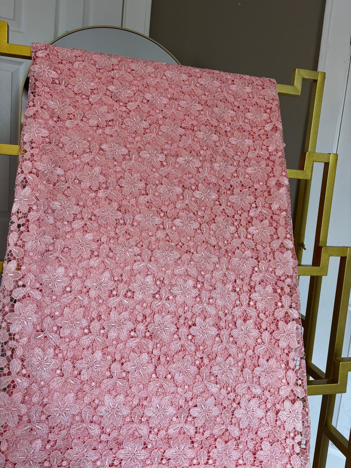 GUIPURE FABRIC PINK DUBAI - Premium Embroidered Lace Fabric