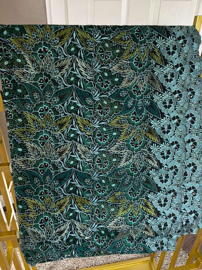 Thumbnail: Beaded Broderie Fabric dark green