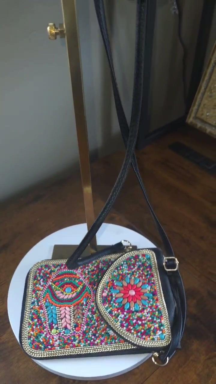 Leather Clutch in Pearl sea shells rocks Handbag