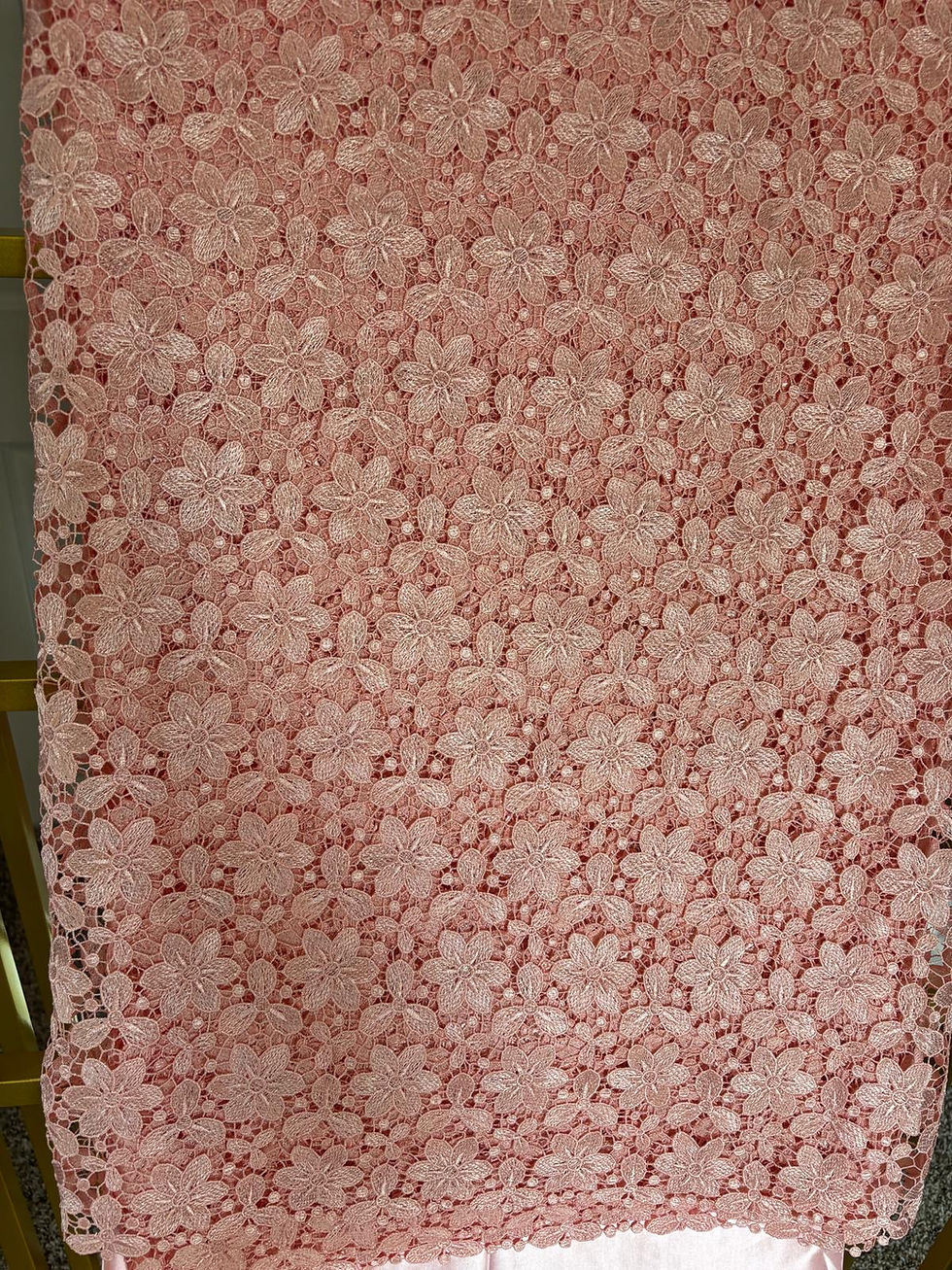 Thumbnail: GUIPURE FABRIC PINK DUBAI - Premium Embroidered Lace Fabric