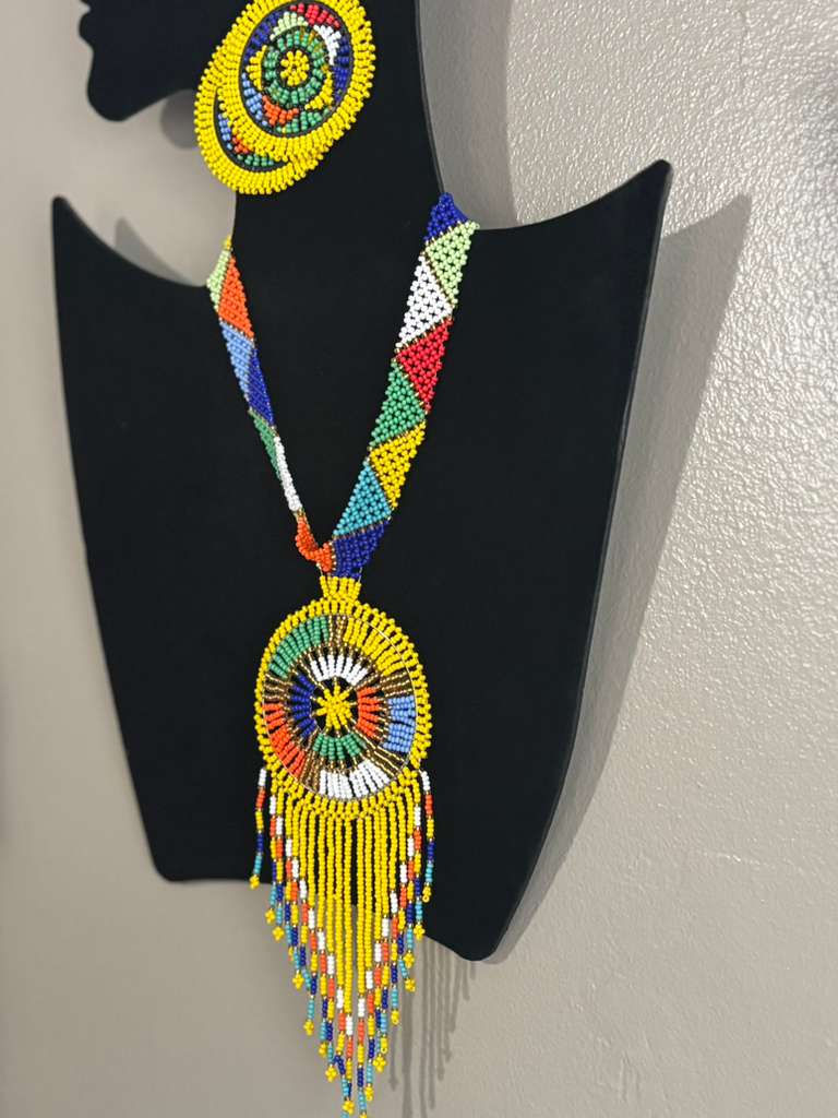 Miniature : African Beaded Necklaces Zulu Yellow Traditional