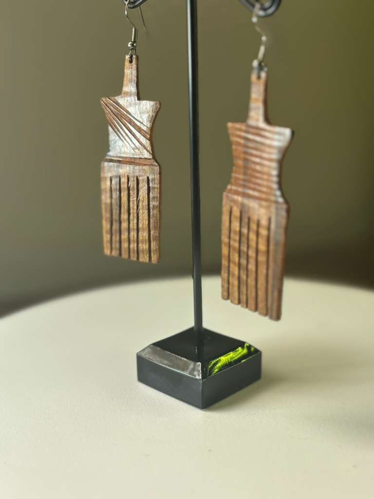 Thumbnail: African Drop Earrings Wooden Comb