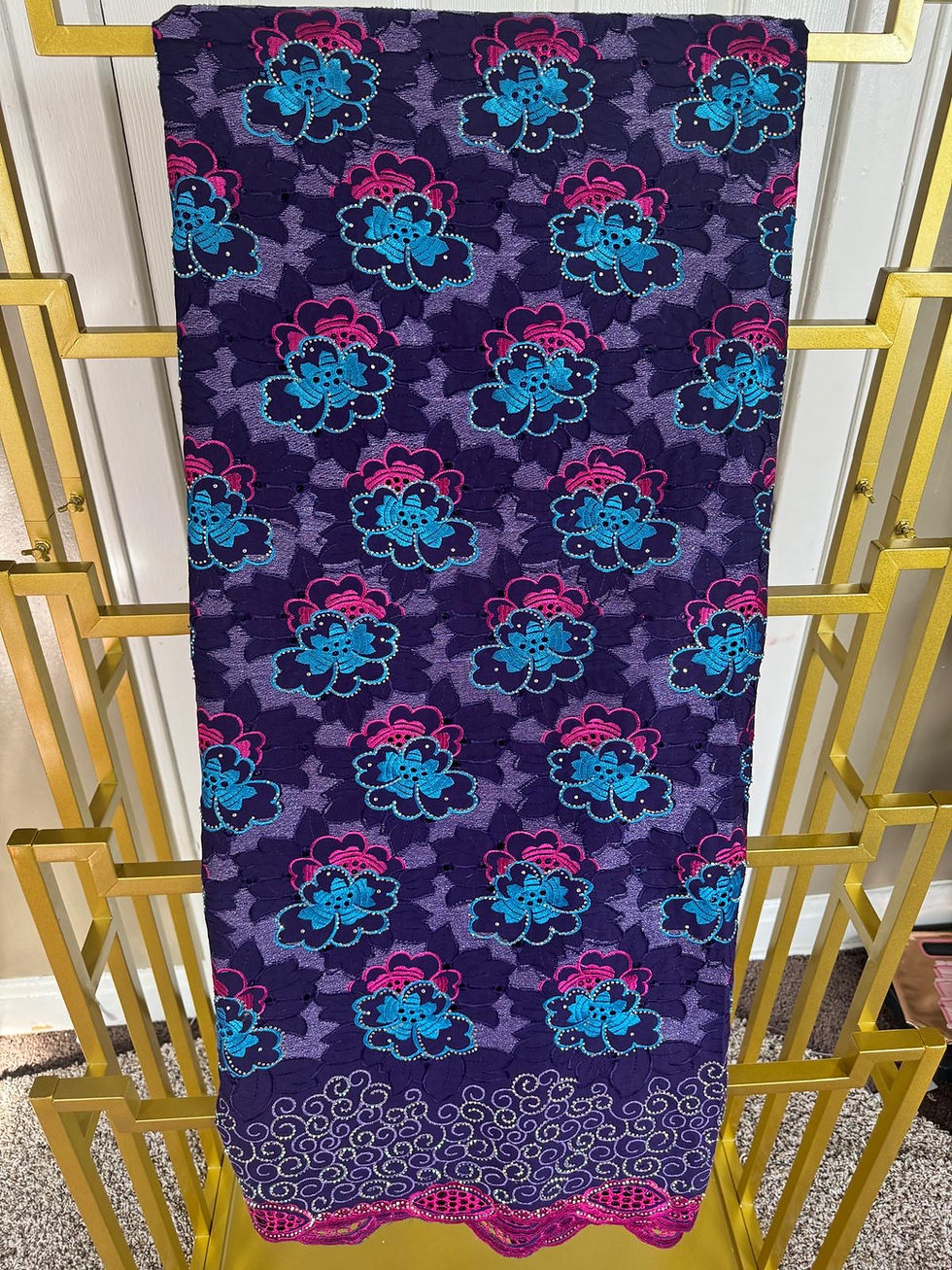 Thumbnail: Beaded Broderie Fabric Flower Purple - Premium Handcrafted African Textile