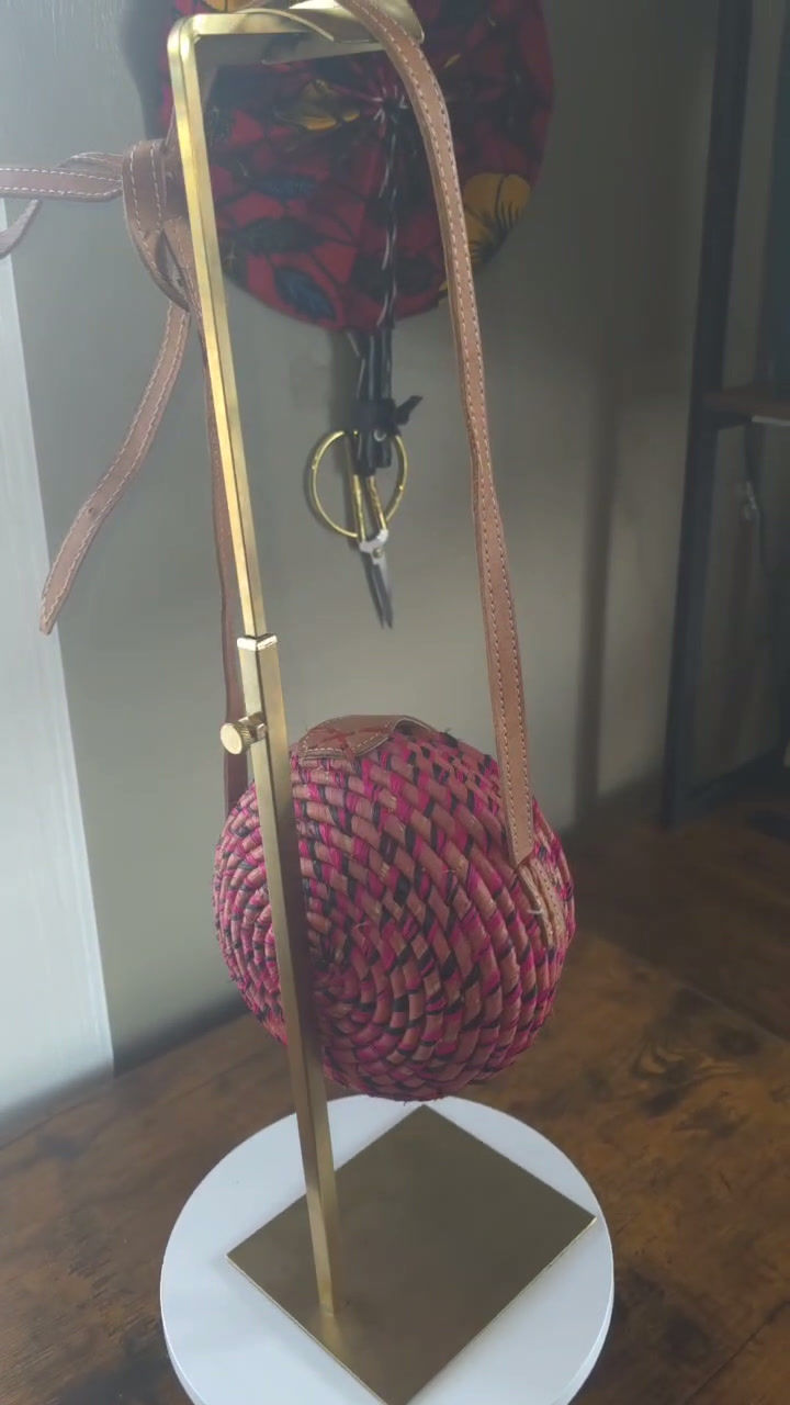 Straw Shoulder Bag Handmade Red