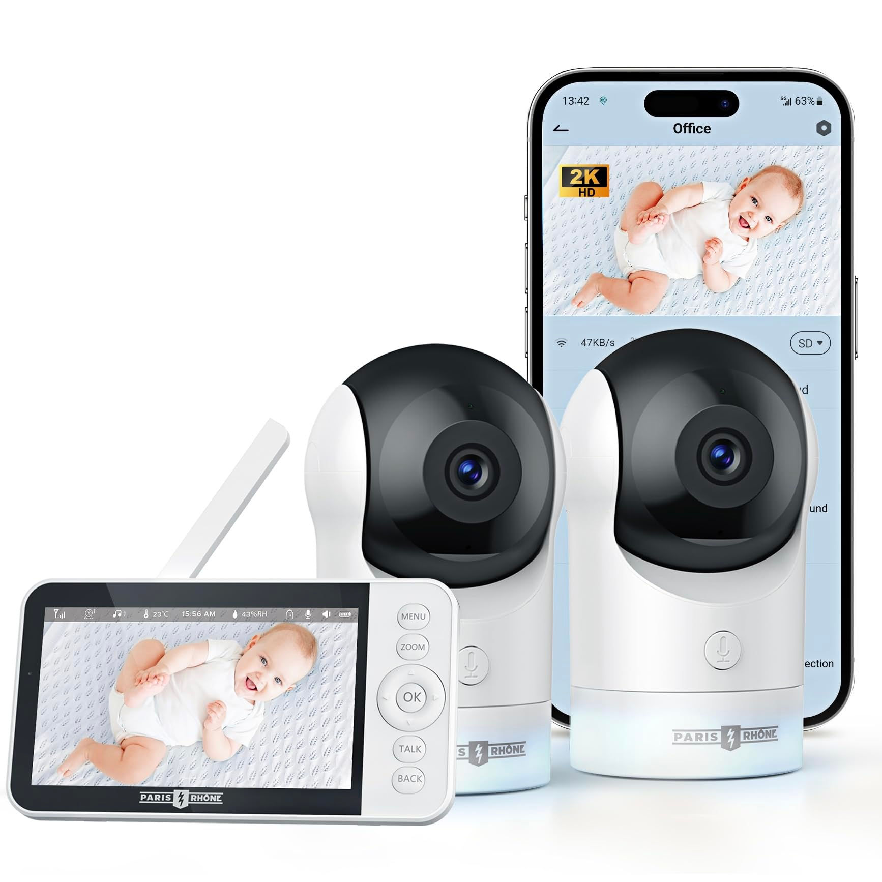 PARIS RHÔNE Split-Screen Baby Monitor 5” Smart Video Baby Monitor with App Contr