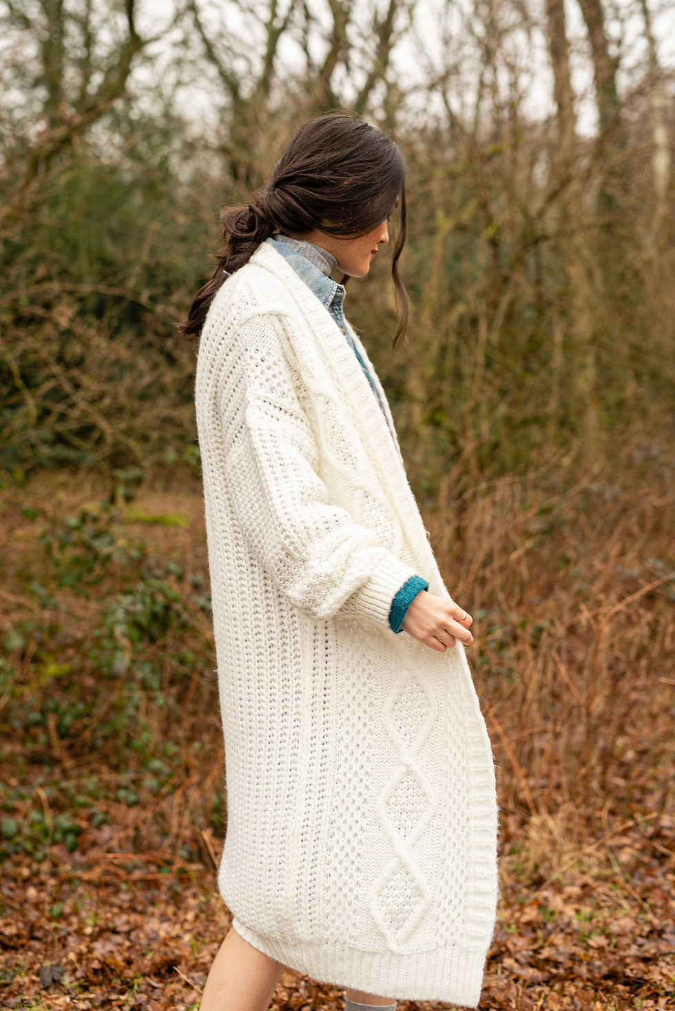 Thumbnail: Stevie Cable Maxi Cardigan - Winter White