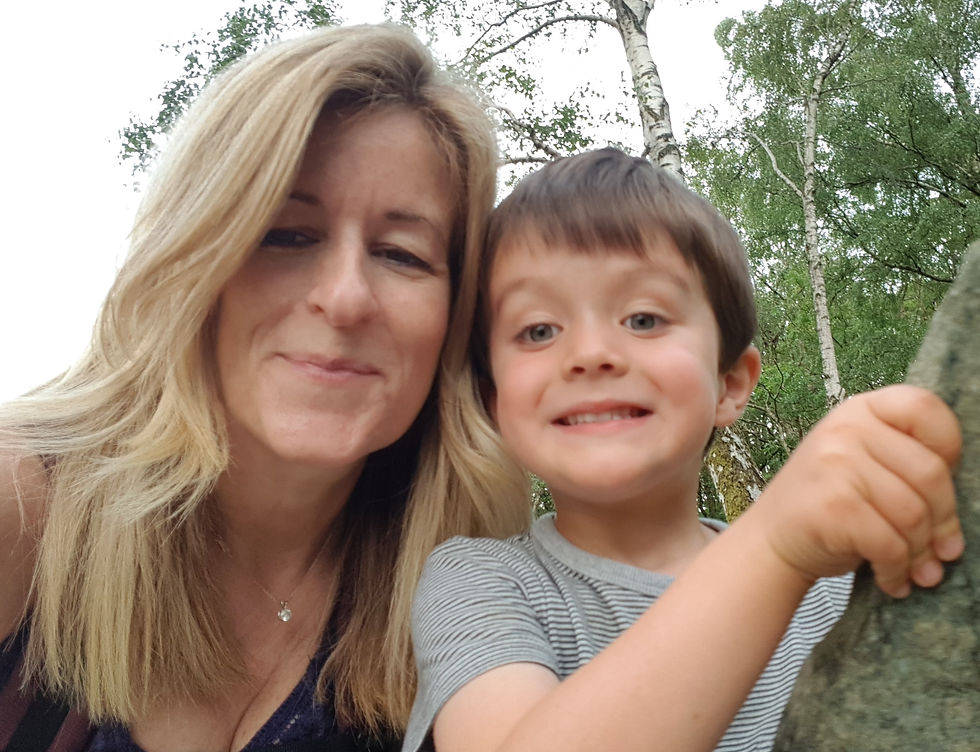 A photo of Sam and his mummy in 2020, doing what he loved -exploring the outdoors and building with natural resources. 