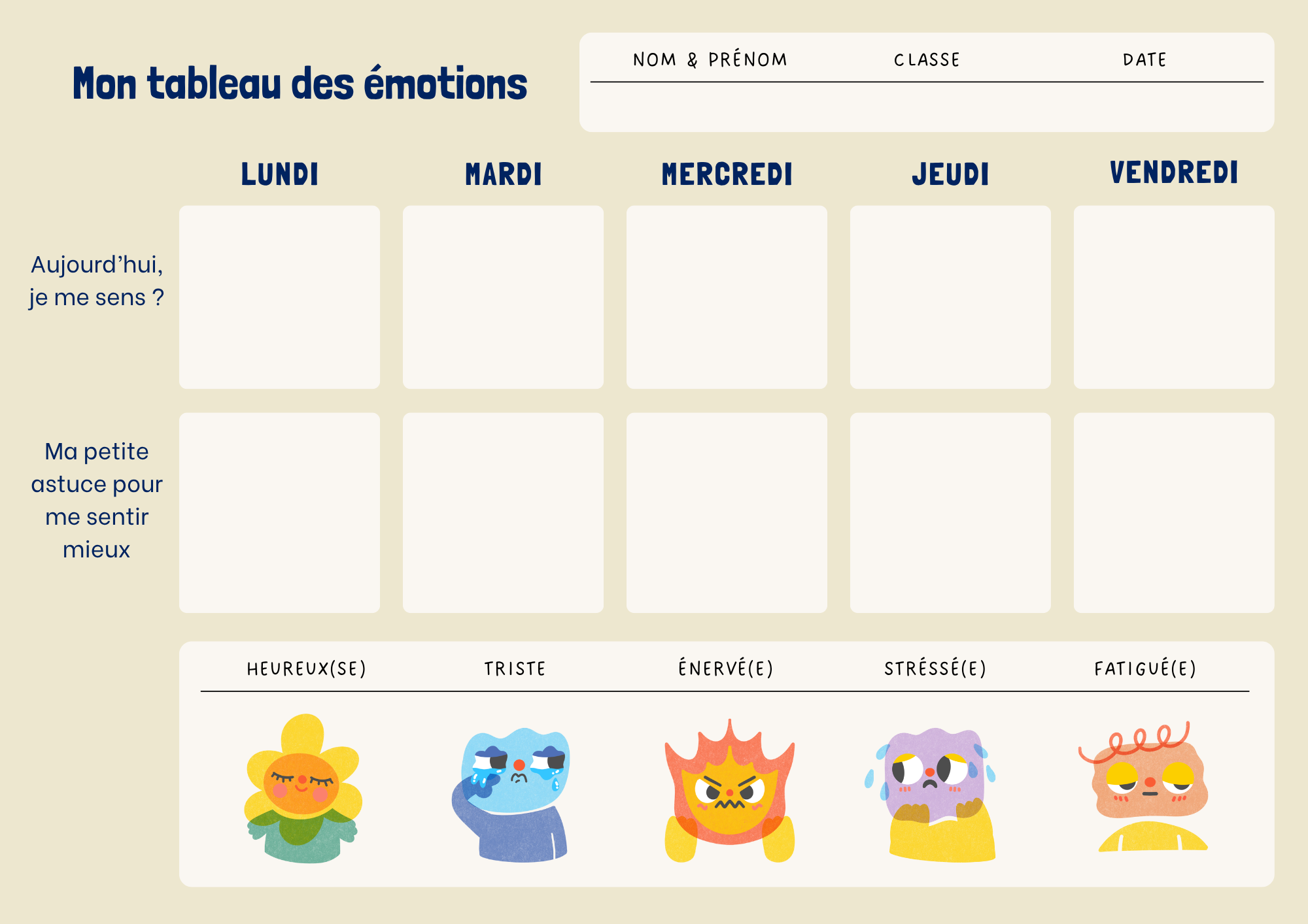 Tableau des émotions