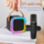 Miniatura: Altavoz Karaoke portátil K12 con 2 micrófonos inalámbricos música al aire libre,