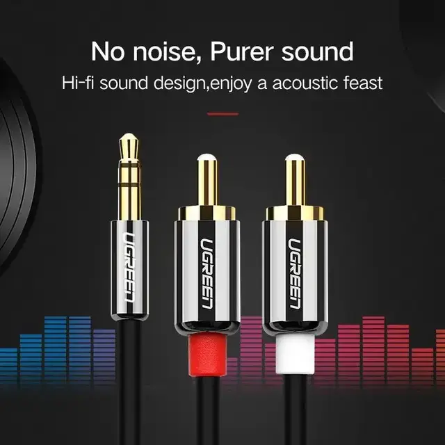 Miniatura: UGREEN Cable RCA de Audio Auxiliar 3.5mm a RCA Estéreo 2m Gris 10510