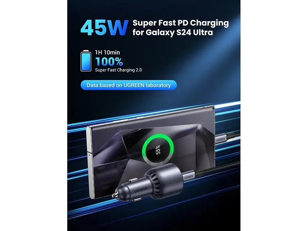 Miniatura: UGREEN Cargador para carro carga rapida 63W USB + USB TIPO C SAMSUNG IPHONE XIAO