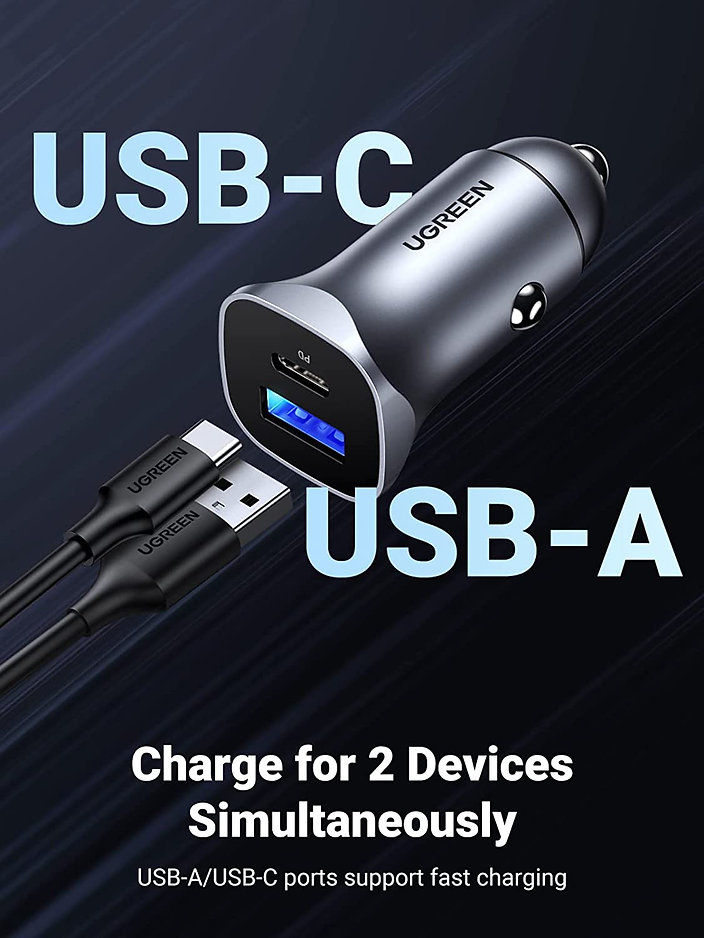 Miniatura: UGREEN ORIGINAL Cargador Auto/Carro Para Celular Usb Tipo C Carga Rapida #48058