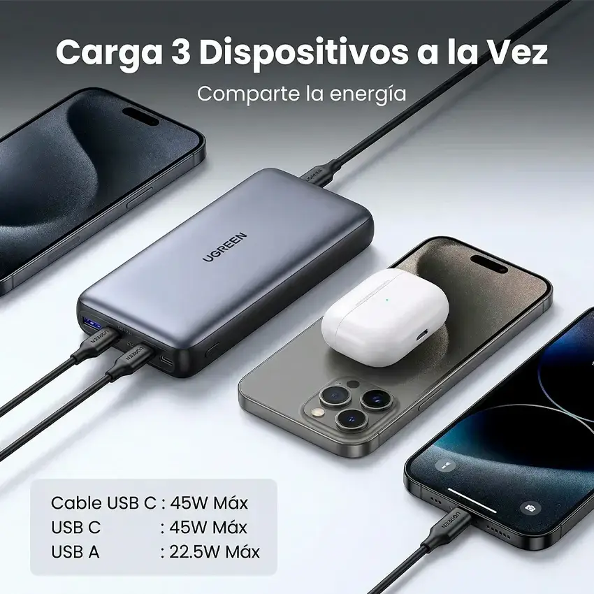 Miniatura: Power Bank UGREEN 20.000mAh 30W con Cable USB-C Integrado #55985b