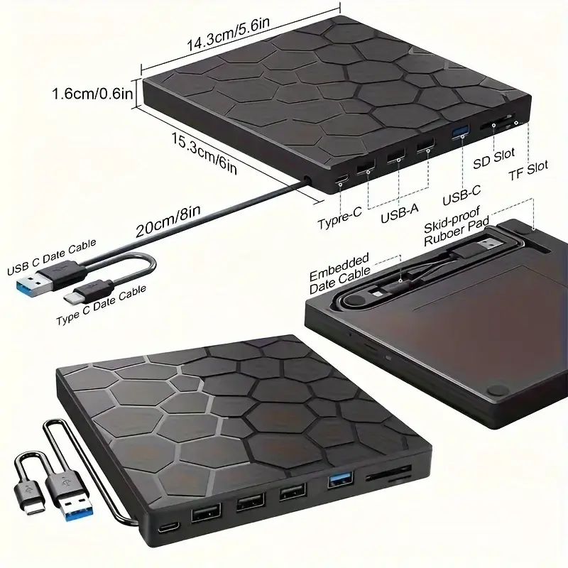 Miniatura: Unidad de CD DVD grabadora de CD ultradelgada con USB 3.0 HUB USB +TIPO C + TF/S