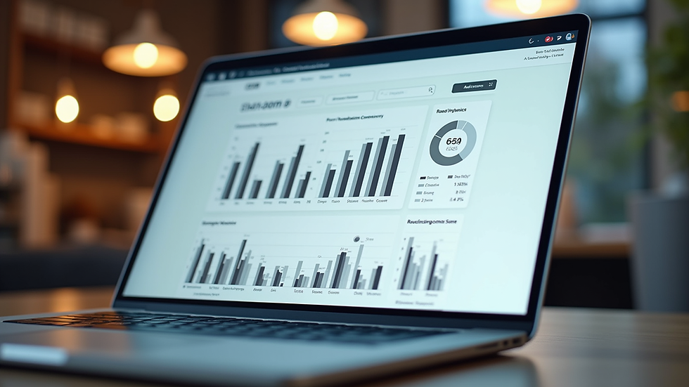 Eye-level view of a laptop screen showing a real estate CRM dashboard