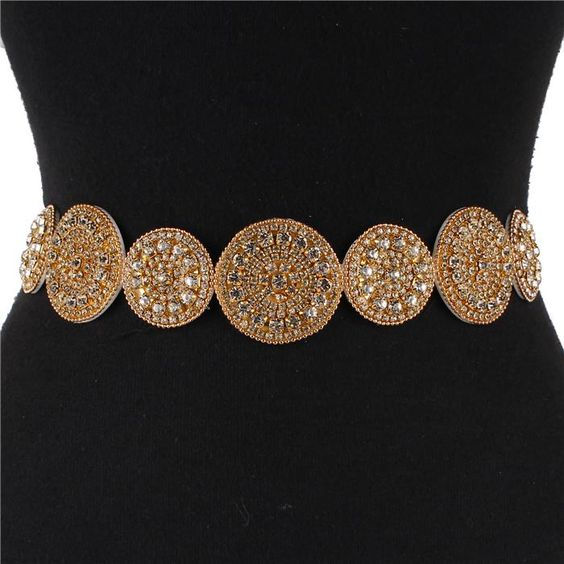 Rhinestone Gold Round Belt