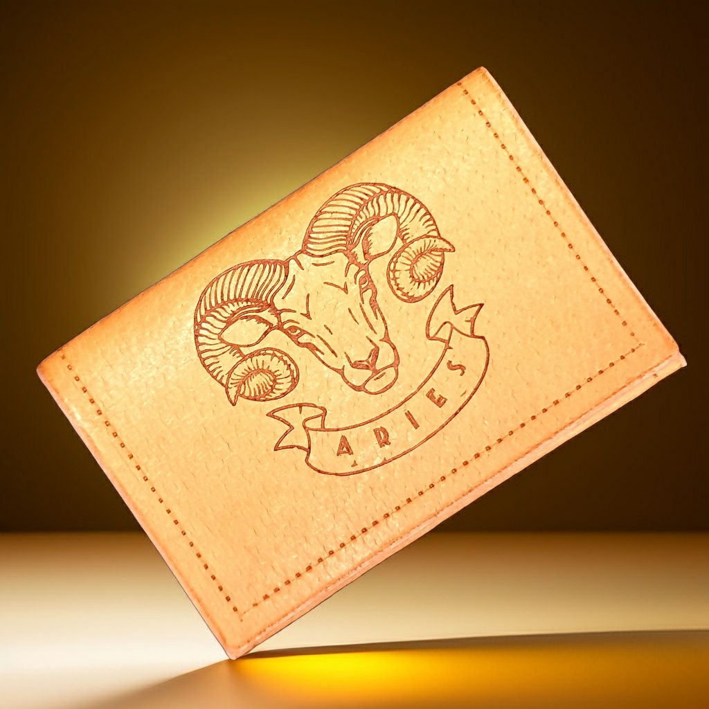 Stylish accessory.Beige slim handmade vegetable tanned leather wallet Aries.