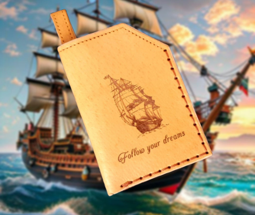 Miniatura: "Follow Your Dreams" Skórzany brelok z uchwytem na kartę.