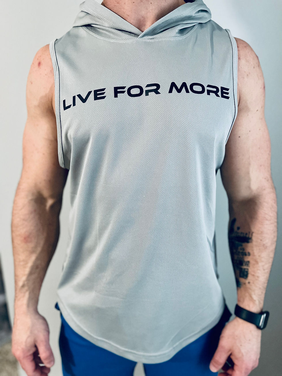 Thumbnail: Men's Gray Sleeveless Hoodie - LIVE FOR MORE - Black Text