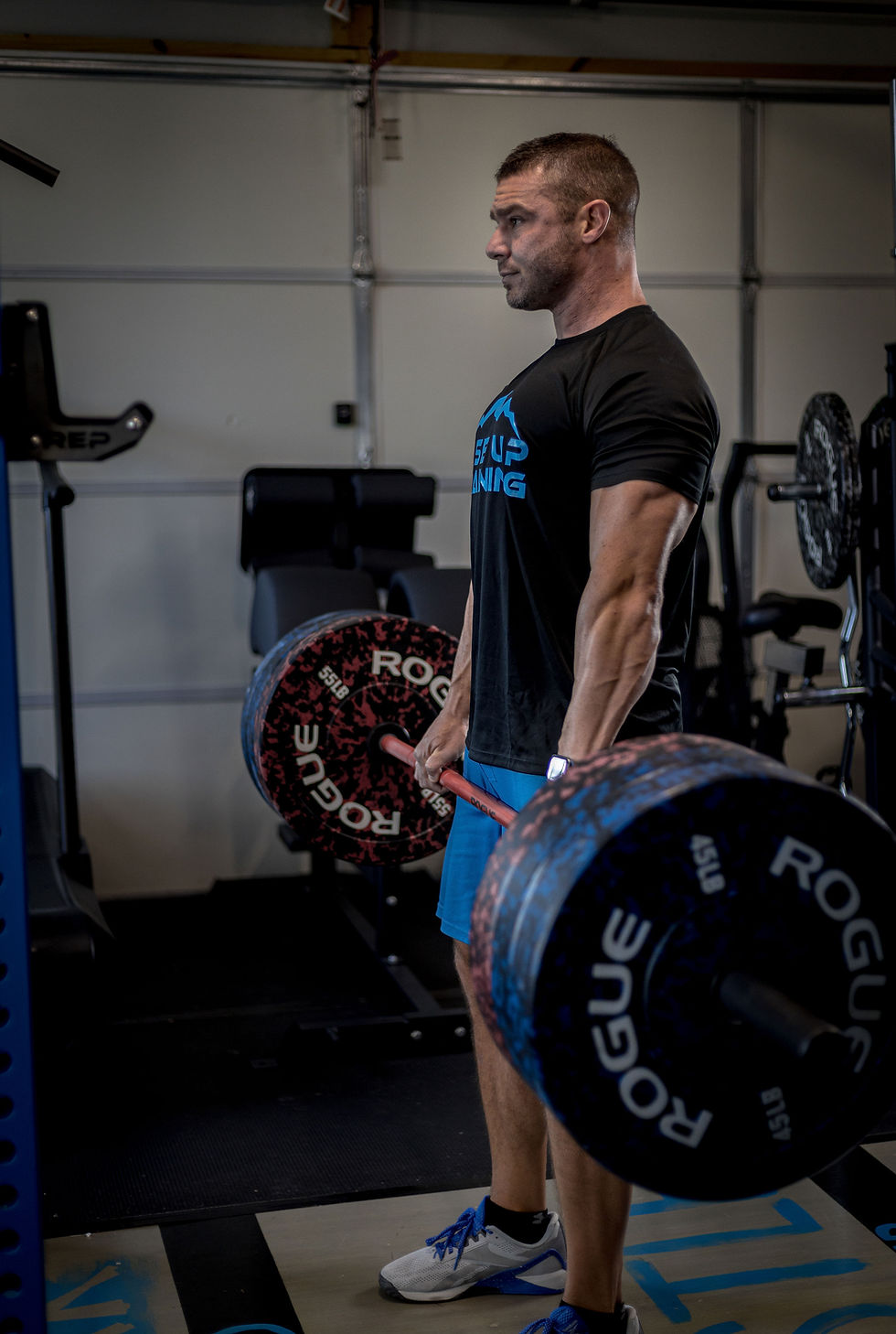 Thumbnail: Men's Black T-Shirt - Full Size Blue Logo