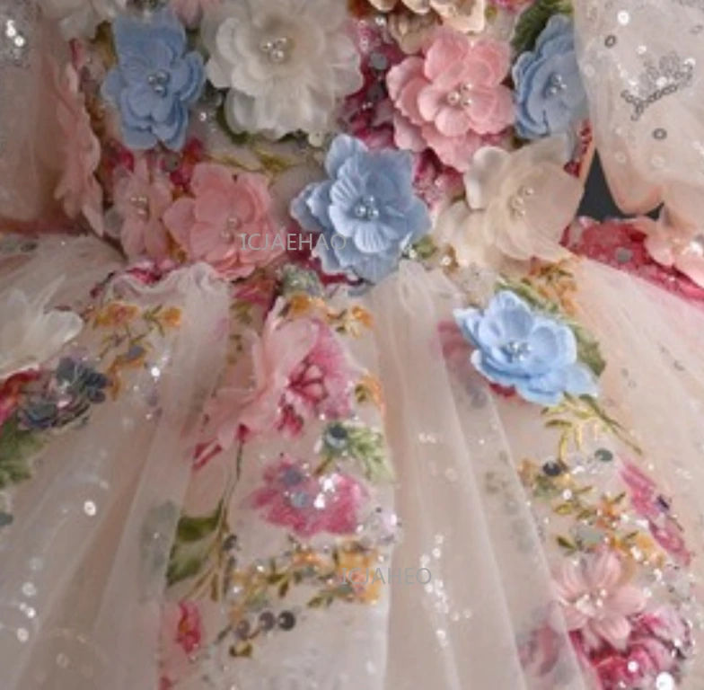 Miniatyrbilde: Girls Elegant Floral Appliques Party Dress