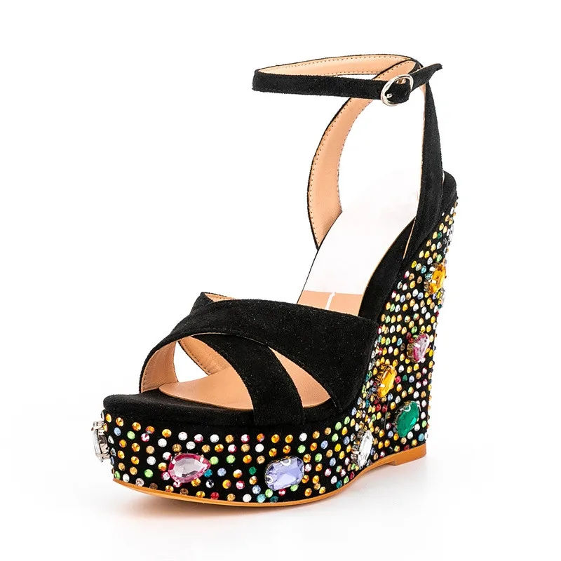 Miniatura: Rhinestone Ankle Strap Wedge Heels