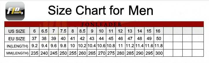 Thumbnail: FONLEADER size chart: US, EU, and CM