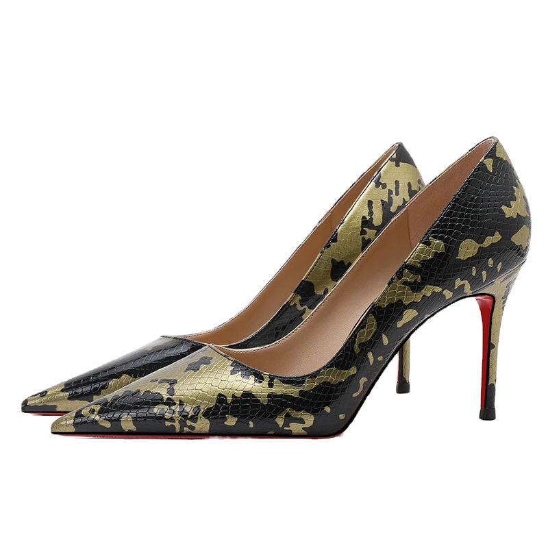 Thumbnail: New Sexy Red Soled Snake Patterned High Heels