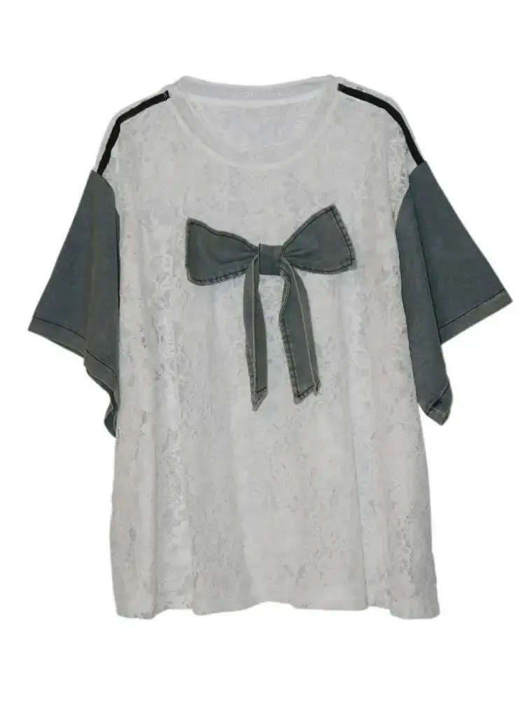 Thumbnail: Casual Niche Lace Patchwork Denim Top