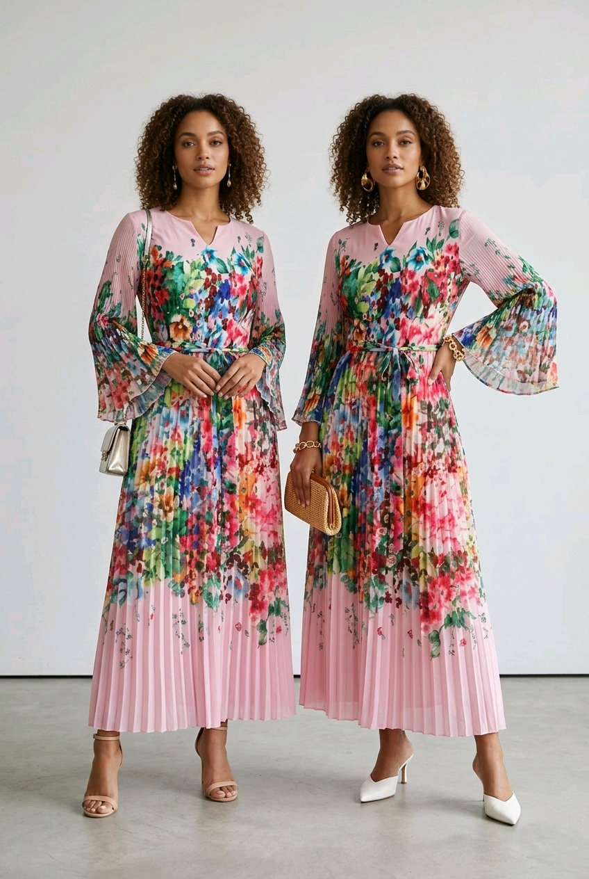 Thumbnail: Floral Print V Neck Plus Size Summer Dress