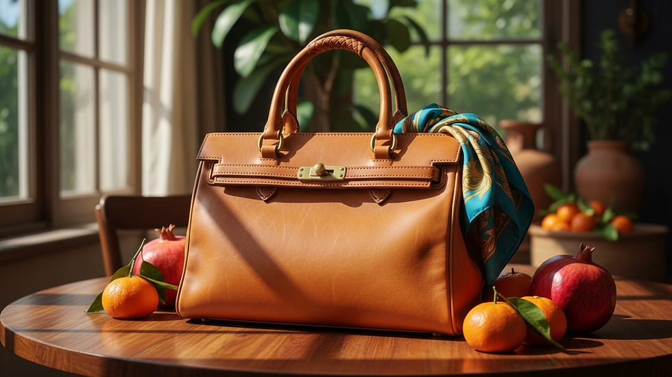 Close-up view of a classic leather handbag on a wooden table