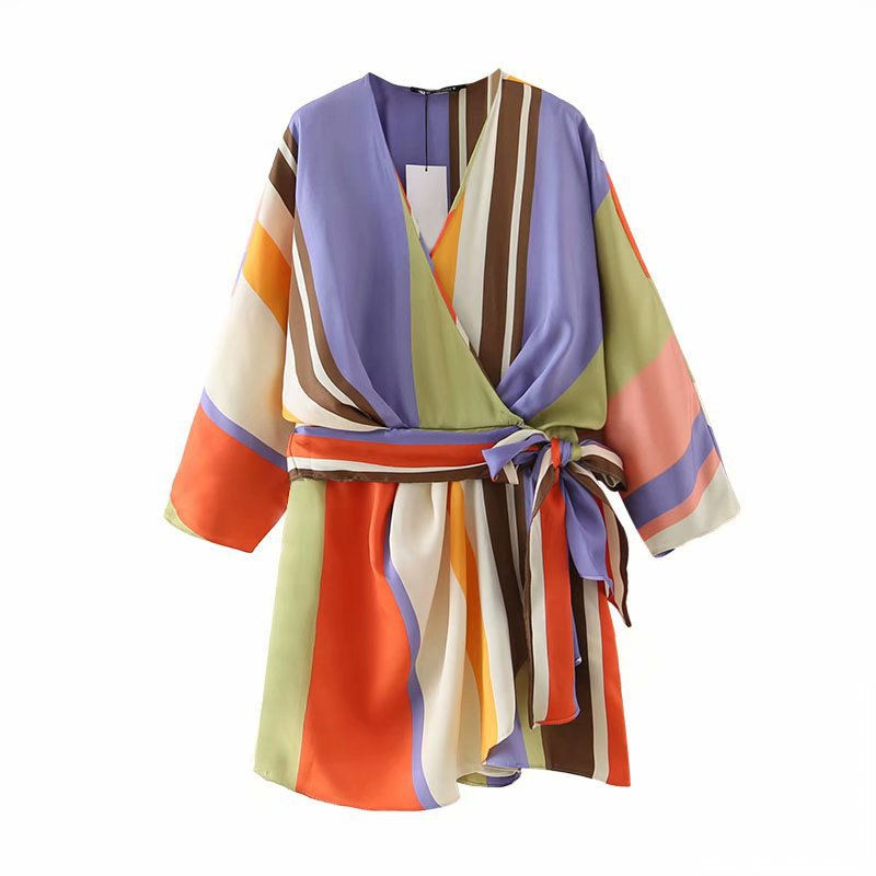 Miniatură: Colorful striped mini dress with batwing sleeves