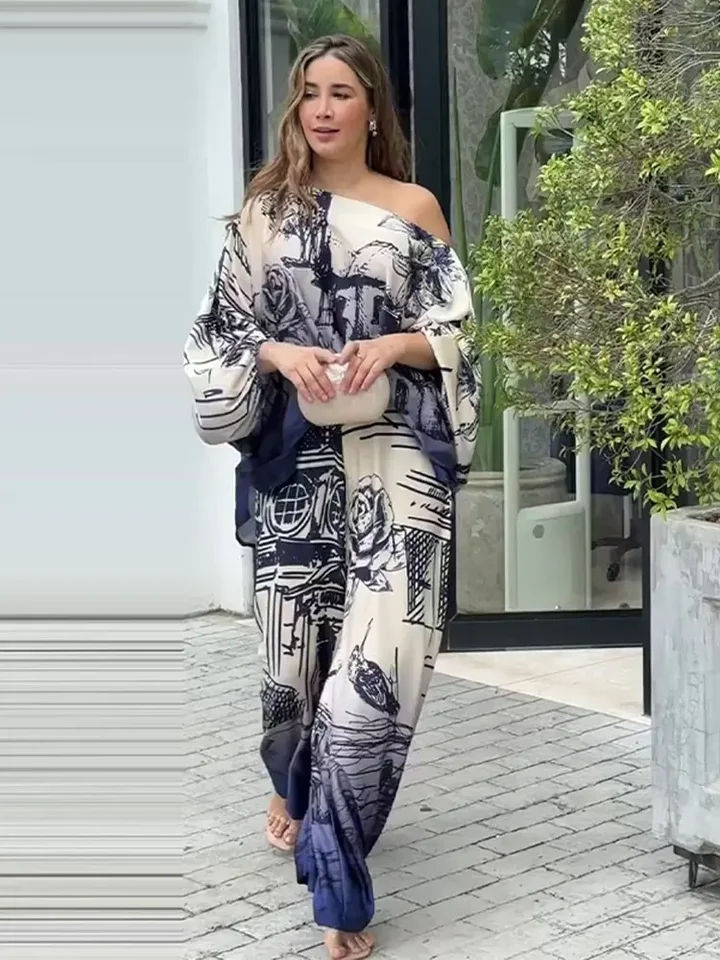 Woman model in stylish printed pantsuit